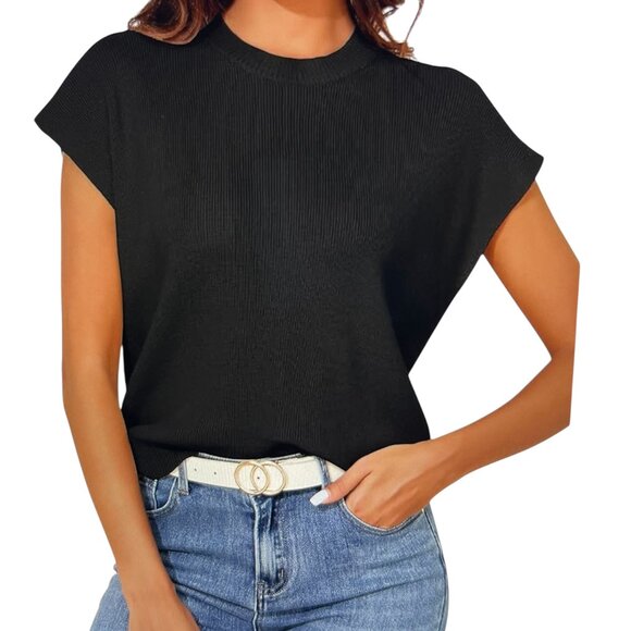 Ekouaer Black Knit Cap Sleeve Stretch Sweater Pullover Size: XL - Picture 1 of 8